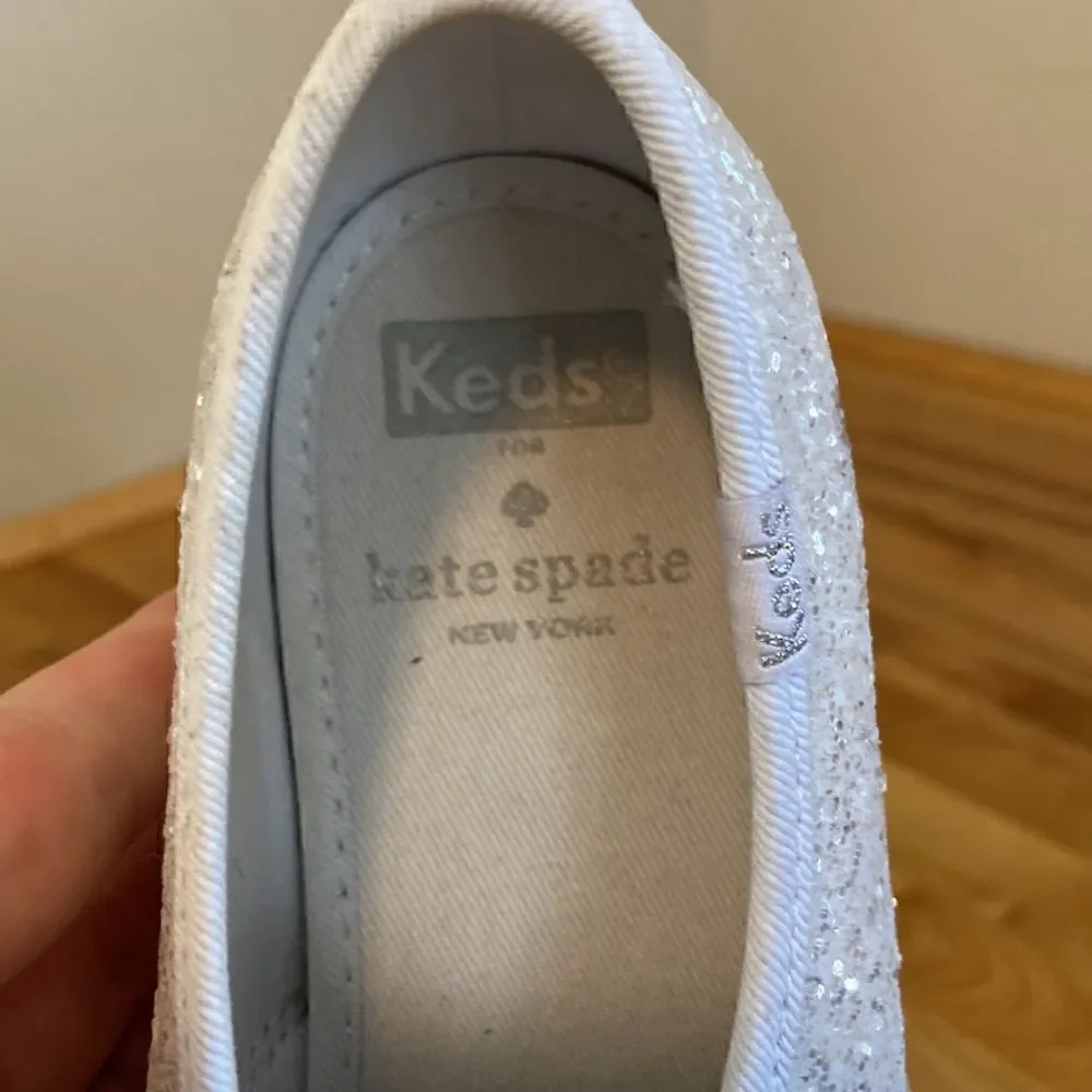 Kate Spade x Keds White Sparkle Glitter Lace Up Bridal Sneakers Size 6